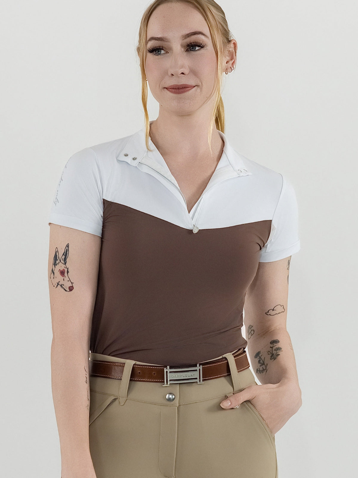 Dapplebay Lady 1/4 Zip SS Show Top-Chocolate