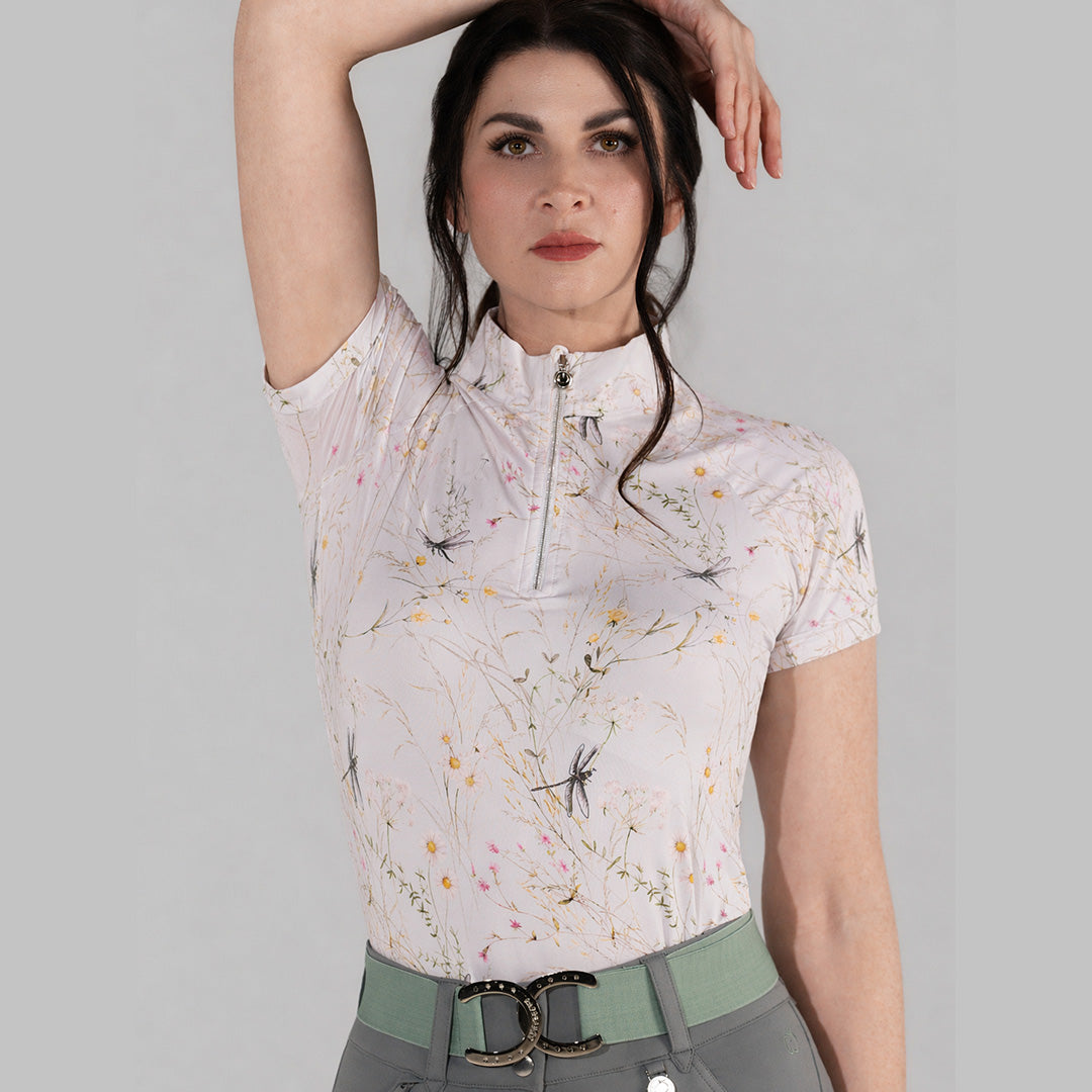 Dapplebay Dragonfly Meadow 1/4 Zip SS Riding Top-Light Pink