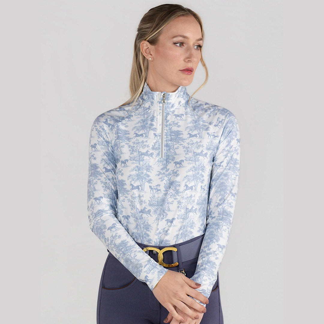 Dapplebay Equestrian Toile 1/4 Zip LS Riding Top-Moonrise