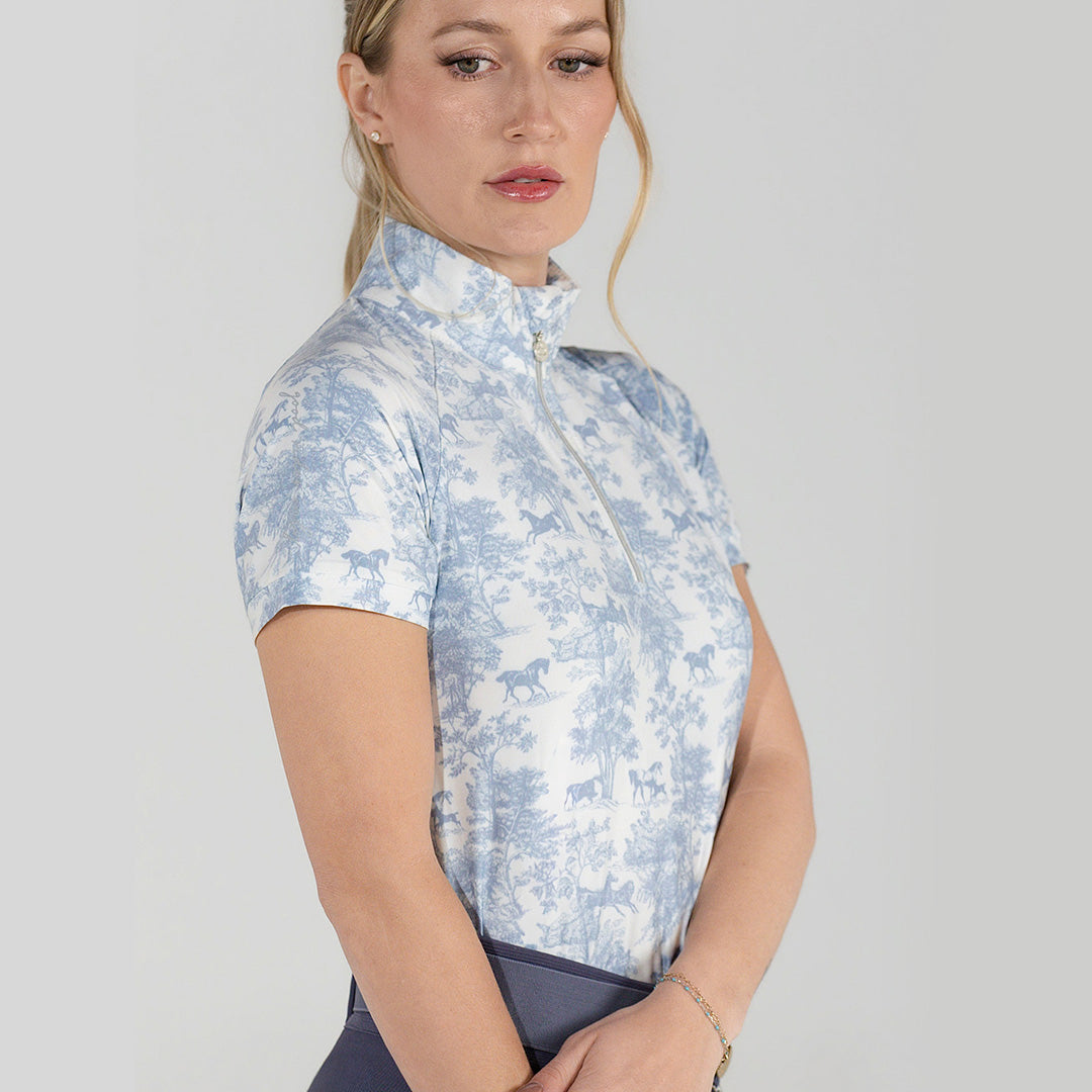 Dapplebay Equestrian Toile 1/4 Zip SS Riding Top-Moonrise