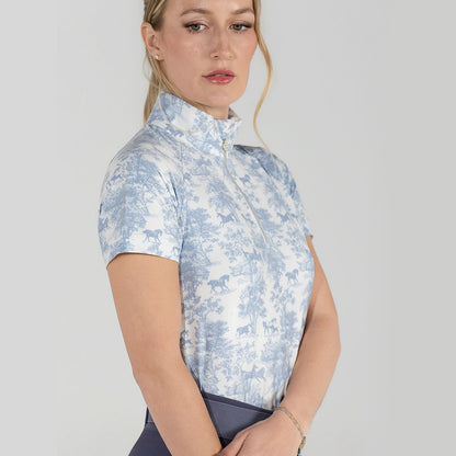 Dapplebay Equestrian Toile 1/4 Zip SS Riding Top-Moonrise