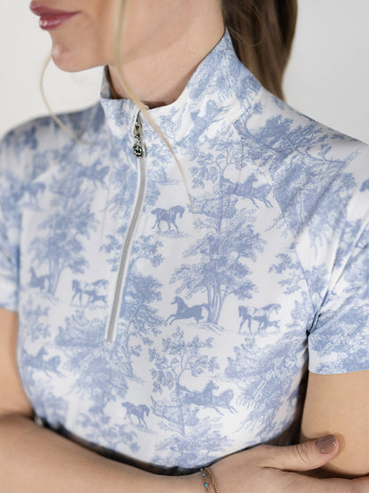 Dapplebay Equestrian Toile 1/4 Zip SS Riding Top-Moonrise