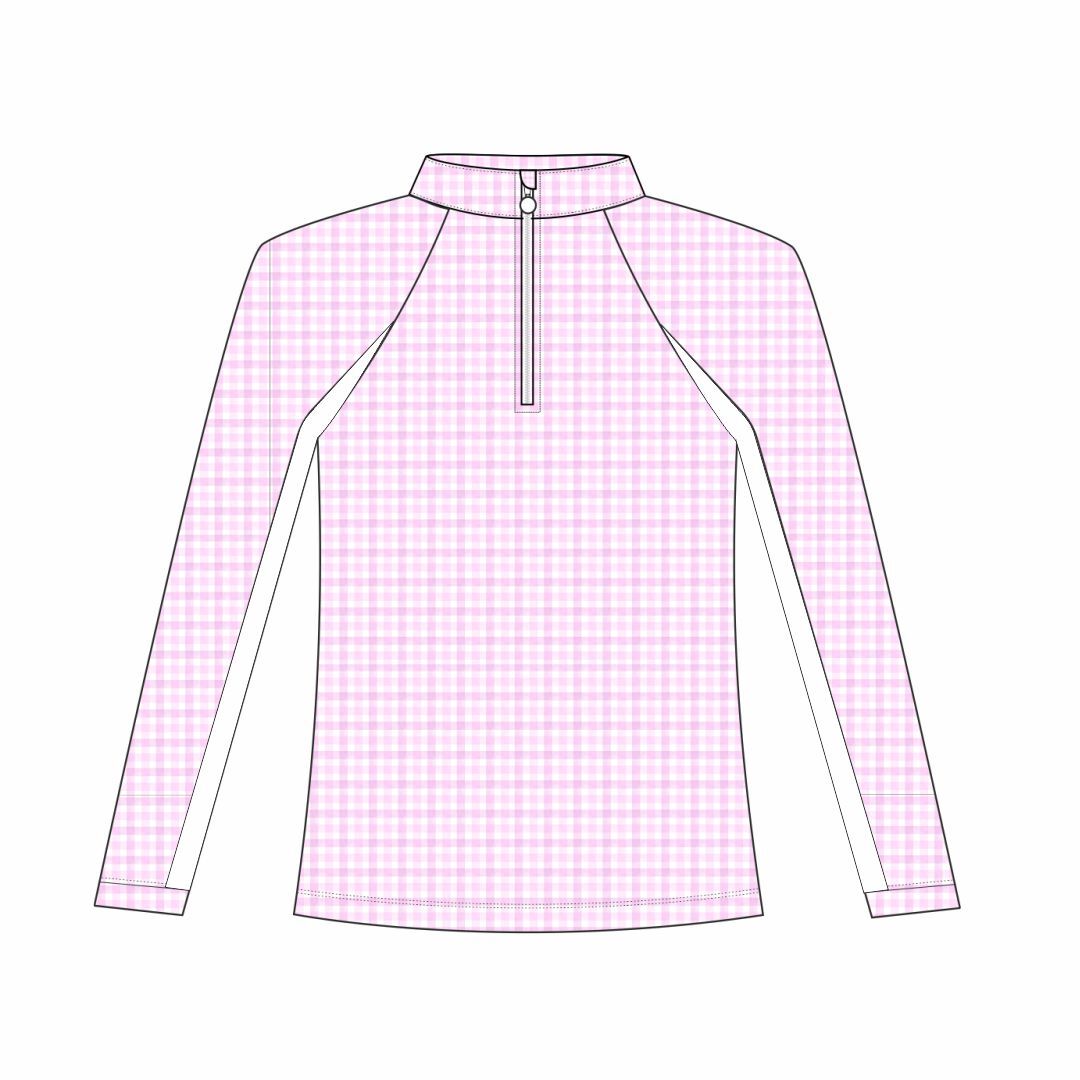 Dapplebay Kids Pink Gingham 1/4 Zip - Long Sleeve - Breeches.com