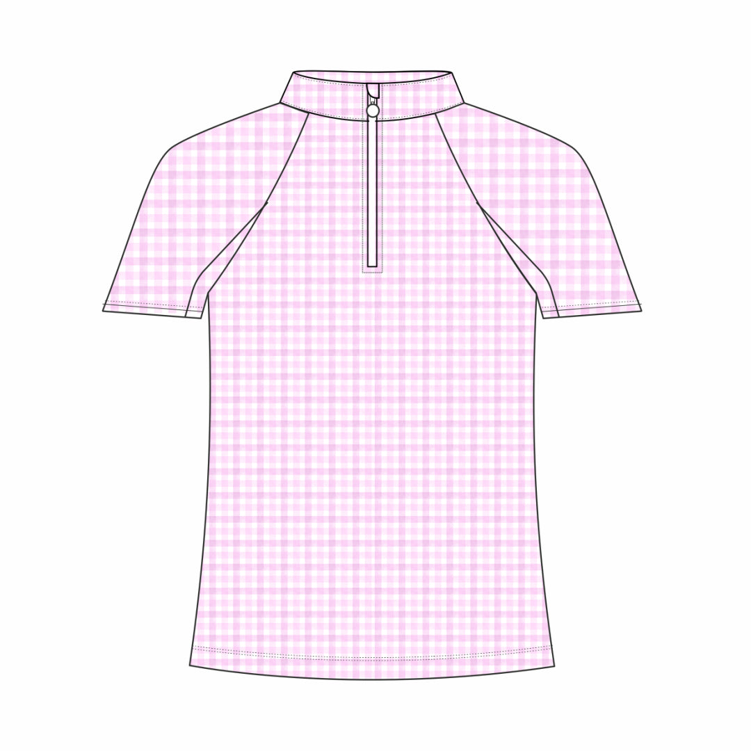 Dapplebay Kids Pink Gingham 1/4 Zip - Short Sleeve - Breeches.com