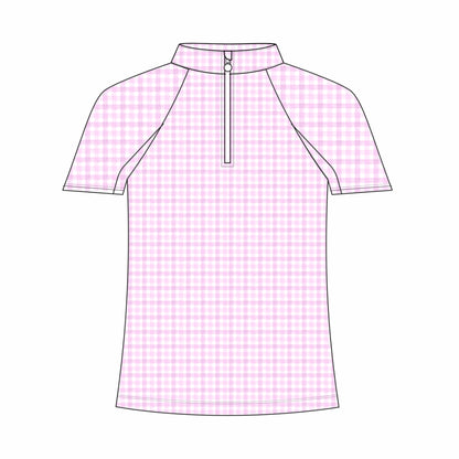 Dapplebay Kids Pink Gingham 1/4 Zip - Short Sleeve - Breeches.com