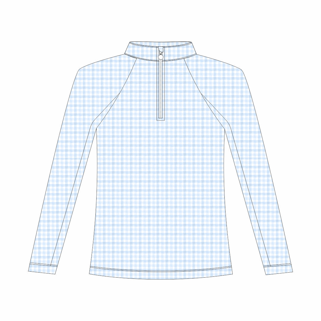Dapplebay Kids Blue Gingham 1/4 Zip - Long Sleeve-Breeches.com