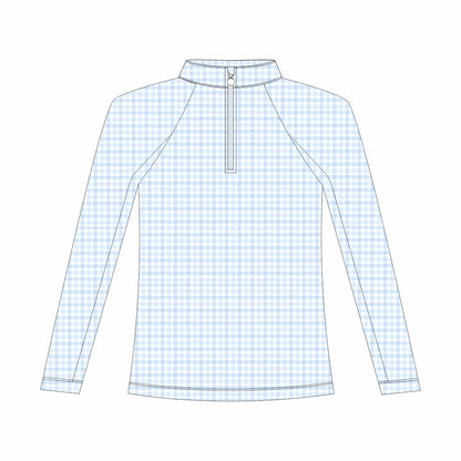 Dapplebay Kids Blue Gingham 1/4 Zip - Long Sleeve-Breeches.com