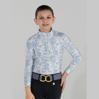 Dapplebay Kids Equestrian Toile 1/4 Zip LS Riding Top-Moonrise