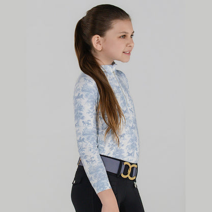 Dapplebay Kids Equestrian Toile 1/4 Zip LS Riding Top-Moonrise
