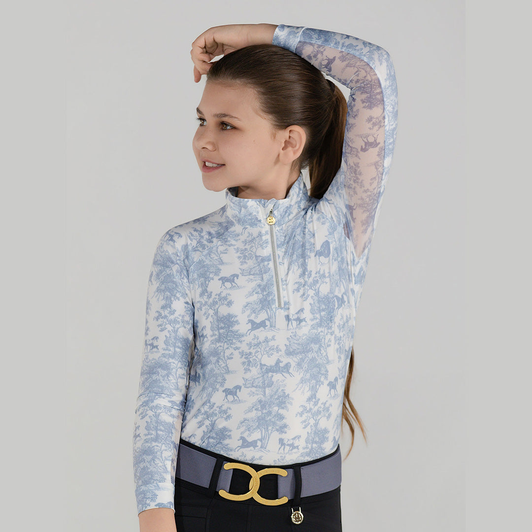 Dapplebay Kids Equestrian Toile 1/4 Zip LS Riding Top-Moonrise