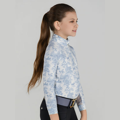 Dapplebay Kids Equestrian Toile 1/4 Zip LS Riding Top-Moonrise