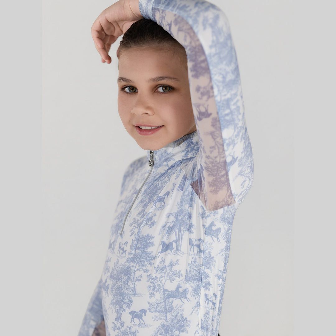 Dapplebay Kids Equestrian Toile 1/4 Zip LS Riding Top-Moonrise