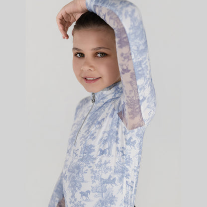 Dapplebay Kids Equestrian Toile 1/4 Zip LS Riding Top-Moonrise