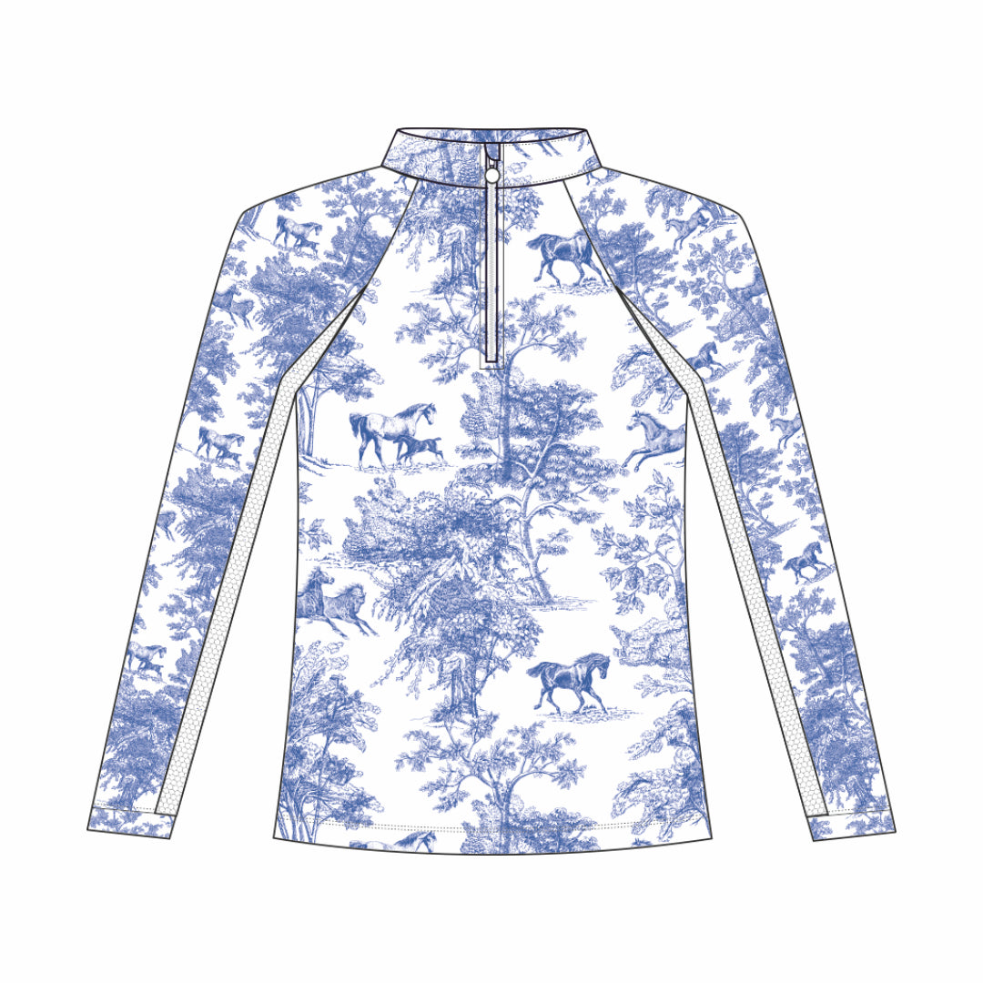 Dapplebay Kids Blue Equestrian Toile 1/4 Zip - Long Sleeve - Breeches.com