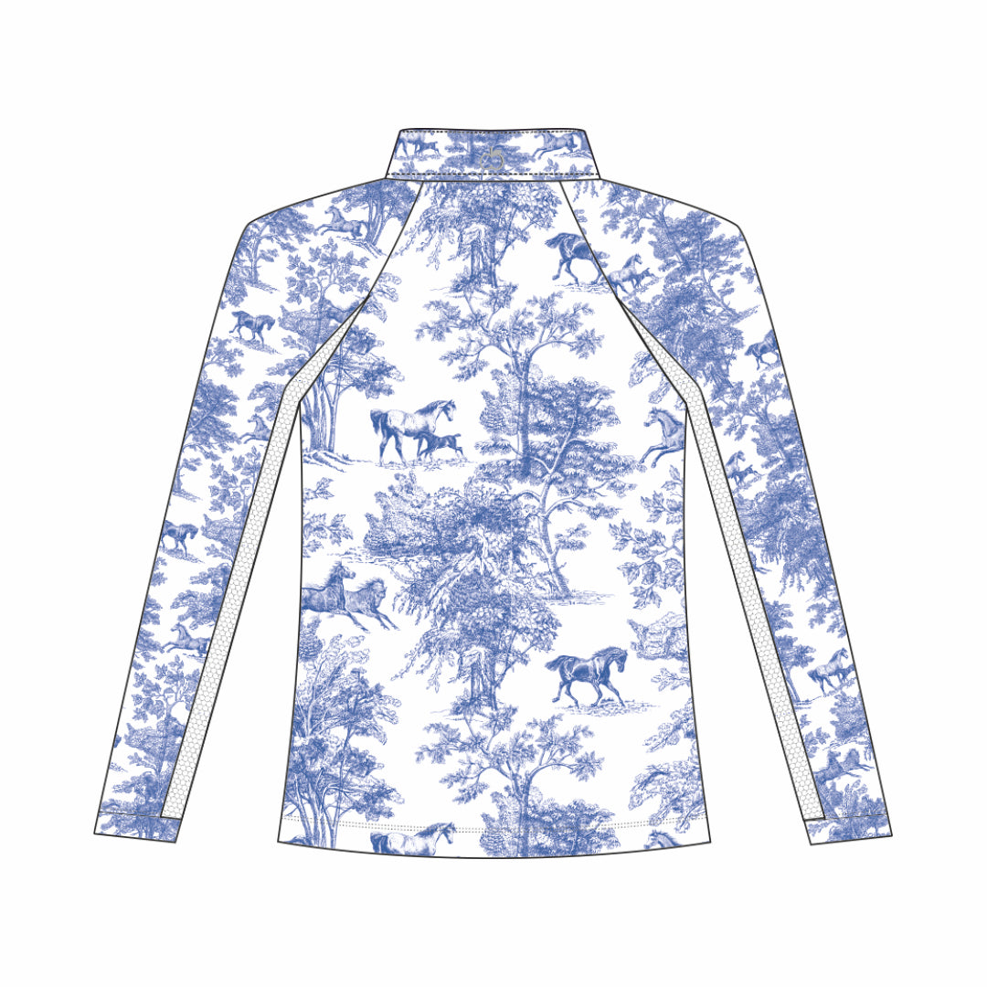 Dapplebay Kids Blue Equestrian Toile 1/4 Zip - Long Sleeve - Breeches.com