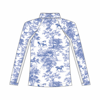 Dapplebay Kids Blue Equestrian Toile 1/4 Zip - Long Sleeve - Breeches.com