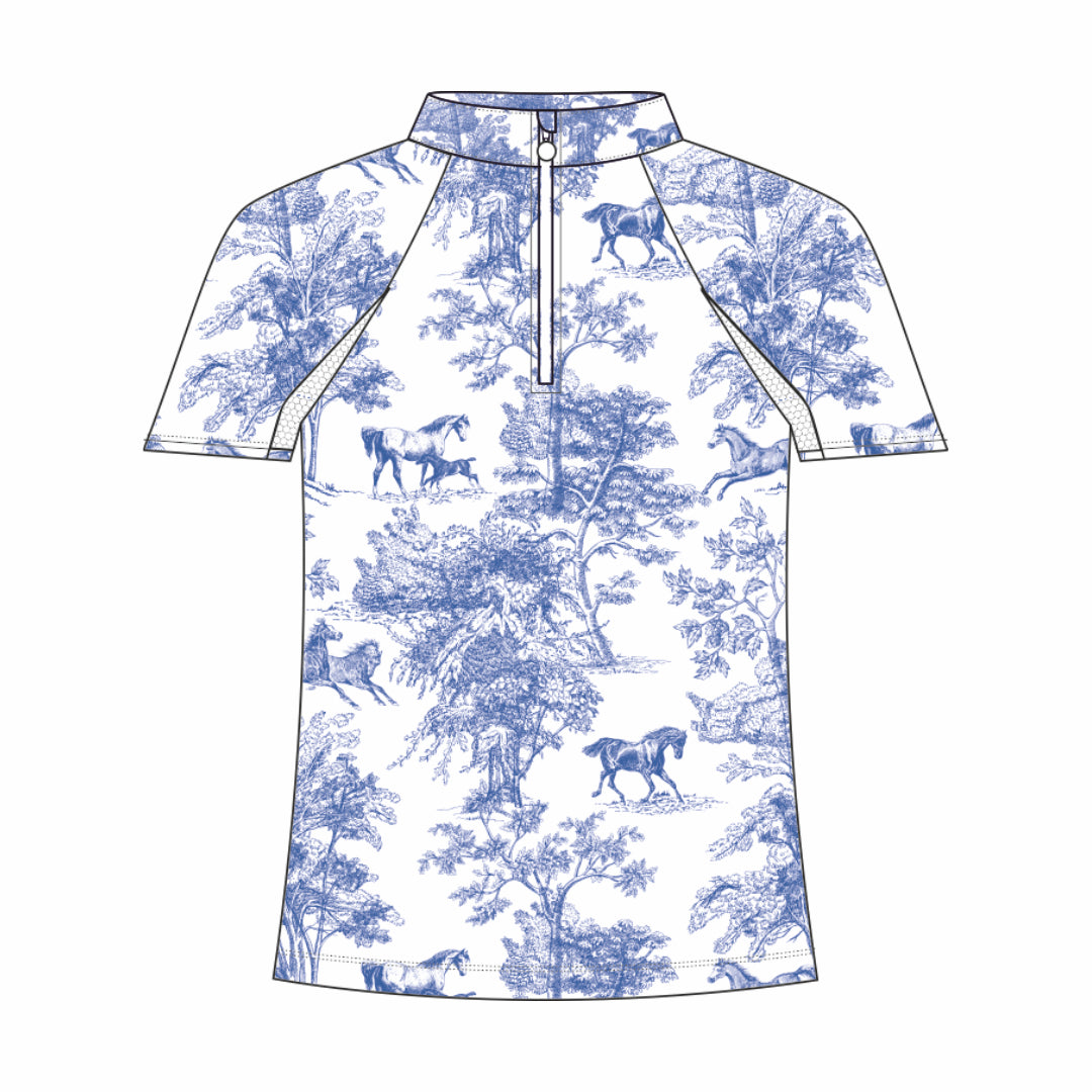 Dapplebay Kids Blue Equestrian Toile 1/4 Zip - Short Sleeve - Breeches.com