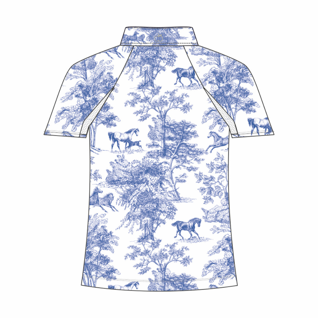 Dapplebay Kids Blue Equestrian Toile 1/4 Zip - Short Sleeve - Breeches.com