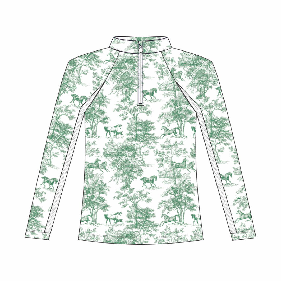 Dapplebay Kids Green Equestrian Toile 1/4 Zip - Long Sleeve - Breeches.com