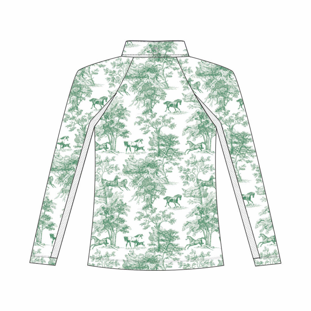 Dapplebay Kids Green Equestrian Toile 1/4 Zip - Long Sleeve - Breeches.com