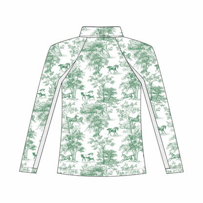 Dapplebay Kids Green Equestrian Toile 1/4 Zip - Long Sleeve - Breeches.com