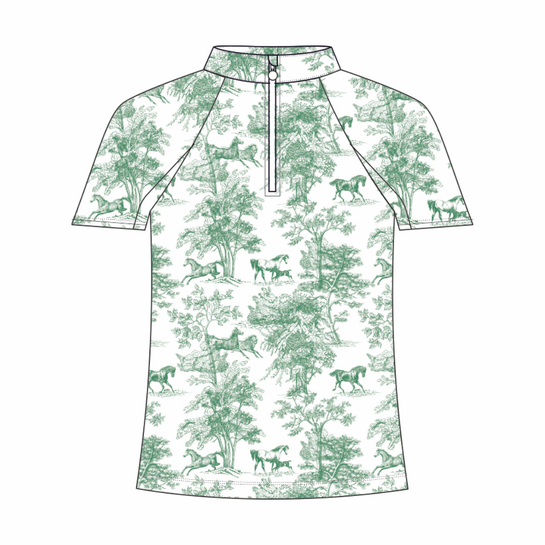 Dapplebay Kids Green Equestrian Toile 1/4 Zip - Short Sleeve - Breeches.com