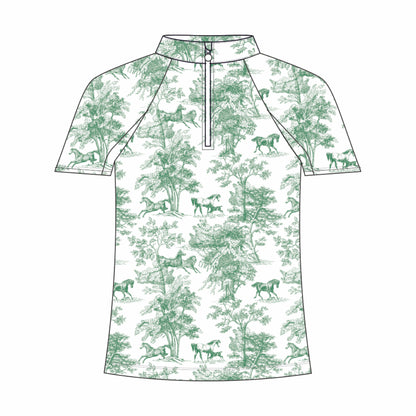 Dapplebay Kids Green Equestrian Toile 1/4 Zip - Short Sleeve - Breeches.com
