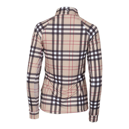 Dapplebay Holiday Plaid  Ladies 1/4 Zip Riding Top- Tan