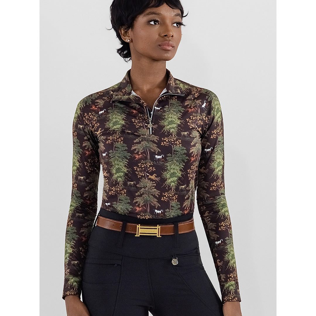 Dapplebay Autumn Toile 1/4 Zip LS Riding Top-Dark Bay