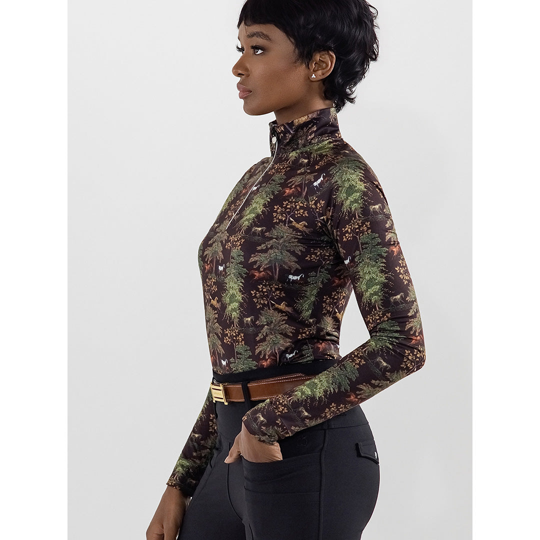 Dapplebay Autumn Toile 1/4 Zip LS Riding Top-Dark Bay