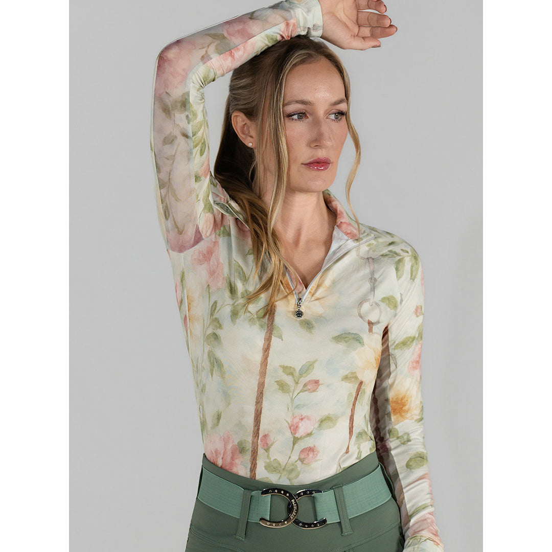 Dapplebay Vintage Floral 1/4 Zip LS Riding Top