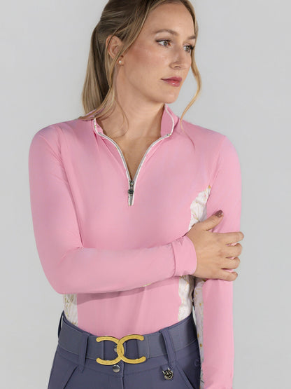 Dapplebay Grace 1/4 Zip LS Riding Top-Light Pink/Dragonfly Meadow