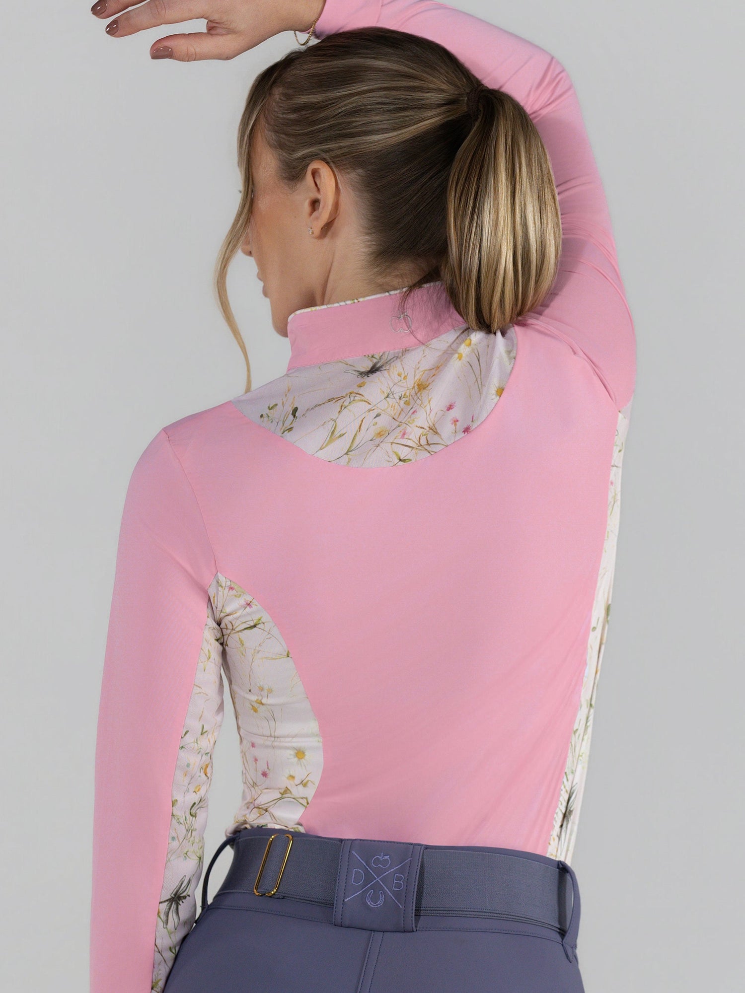 Dapplebay Grace 1/4 Zip LS Riding Top-Light Pink/Dragonfly Meadow