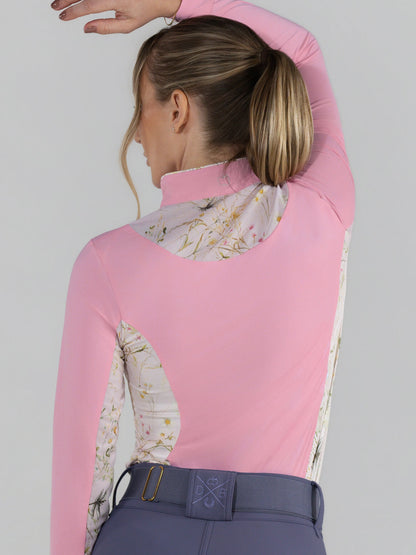 Dapplebay Grace 1/4 Zip LS Riding Top-Light Pink/Dragonfly Meadow