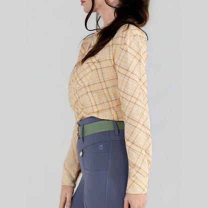 Dapplebay Spring Plaid Breezy Button Up Top-Tan