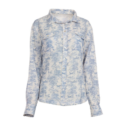 Dapplebay Equestrian Toile Breezy Button Up Top-Moonrise