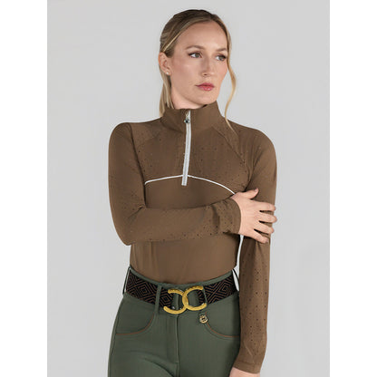 Dapplebay Lady 1/4 Zip Aircut LS Riding Top-Chestnut