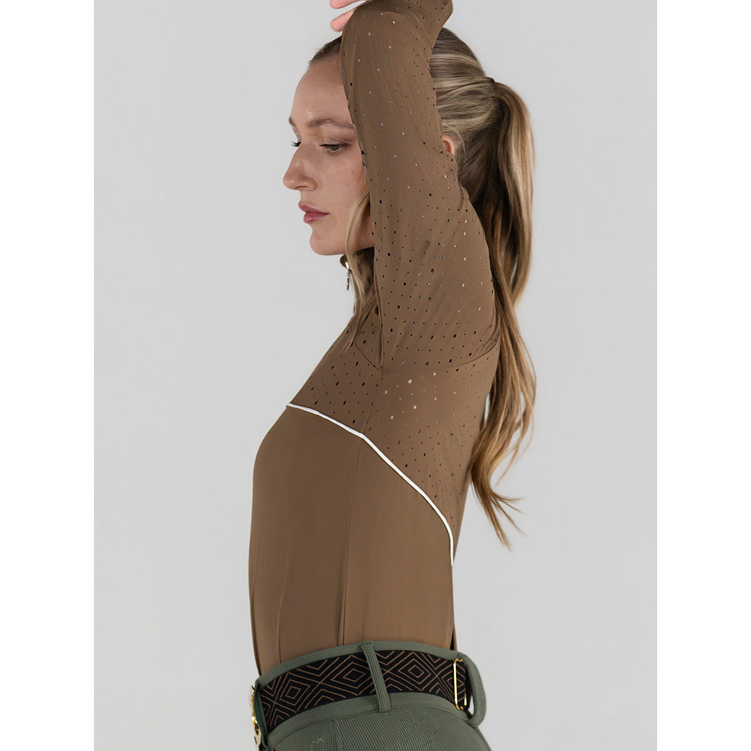 Dapplebay Lady 1/4 Zip Aircut LS Riding Top-Chestnut