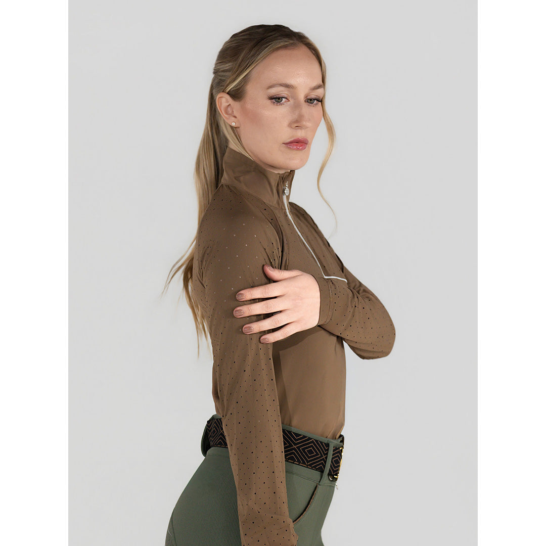 Dapplebay Lady 1/4 Zip Aircut LS Riding Top-Chestnut