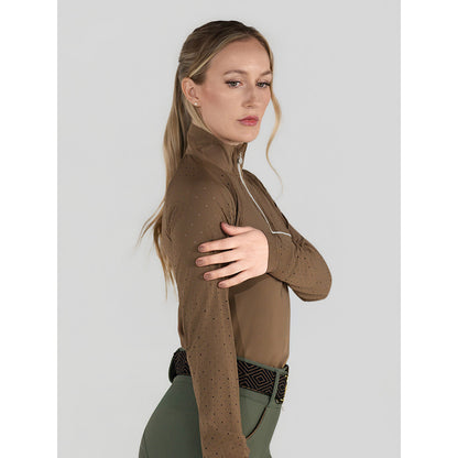 Dapplebay Lady 1/4 Zip Aircut LS Riding Top-Chestnut
