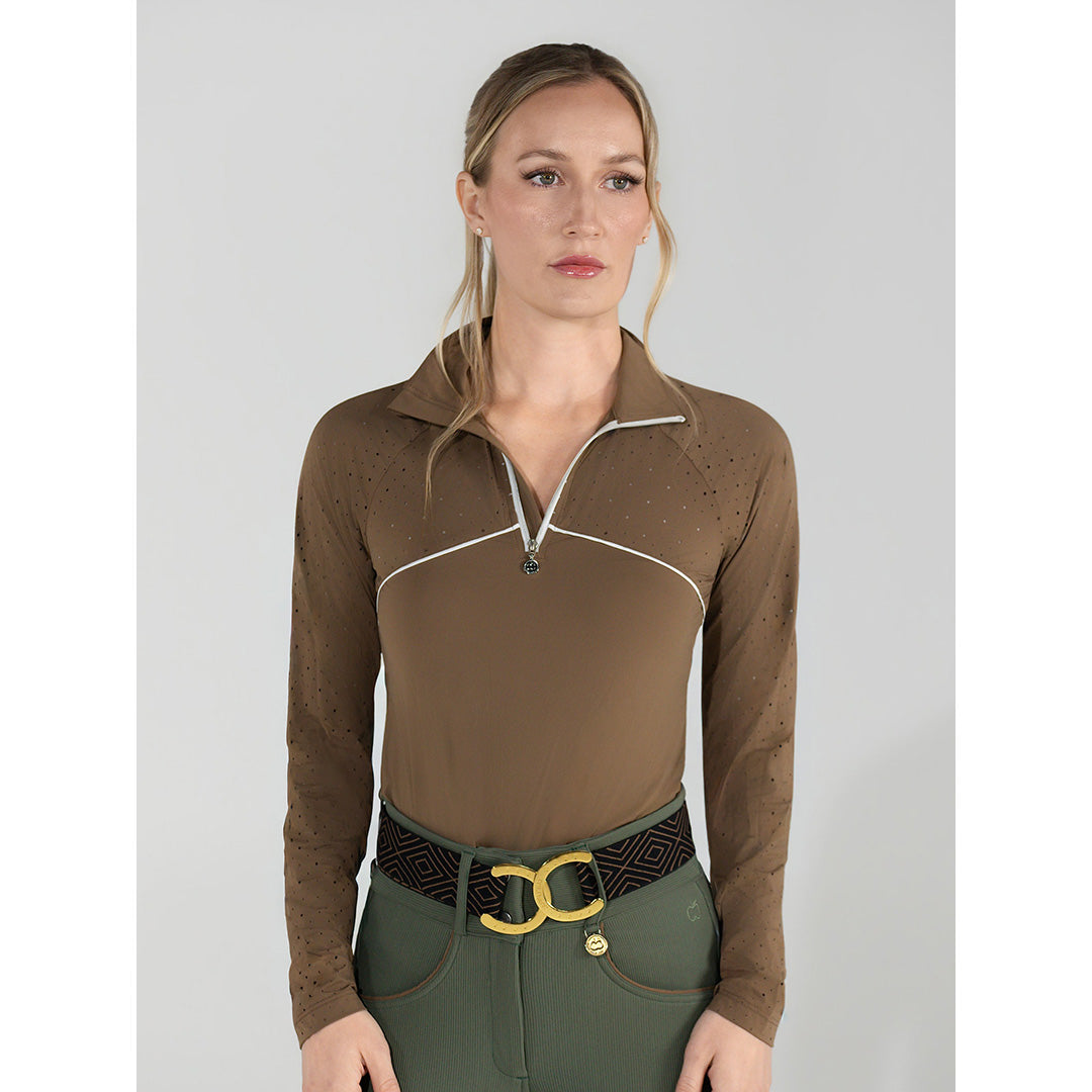 Dapplebay Lady 1/4 Zip Aircut LS Riding Top-Chestnut