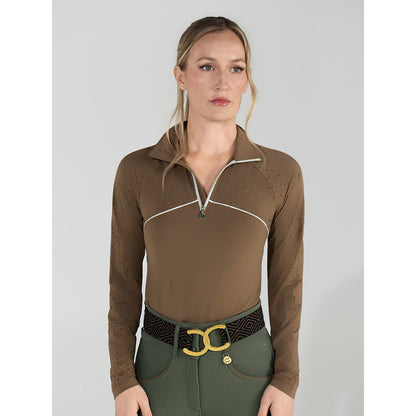 Dapplebay Lady 1/4 Zip Aircut LS Riding Top-Chestnut