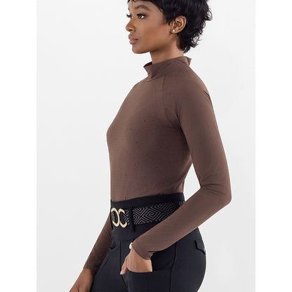 Dapplebay Aircut Mock Neck LS Top-Chocolate
