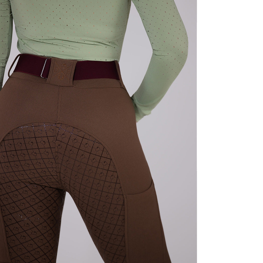 Dapplebay Pro Ribbed Silicone Full Seat Breeches-Chestnut