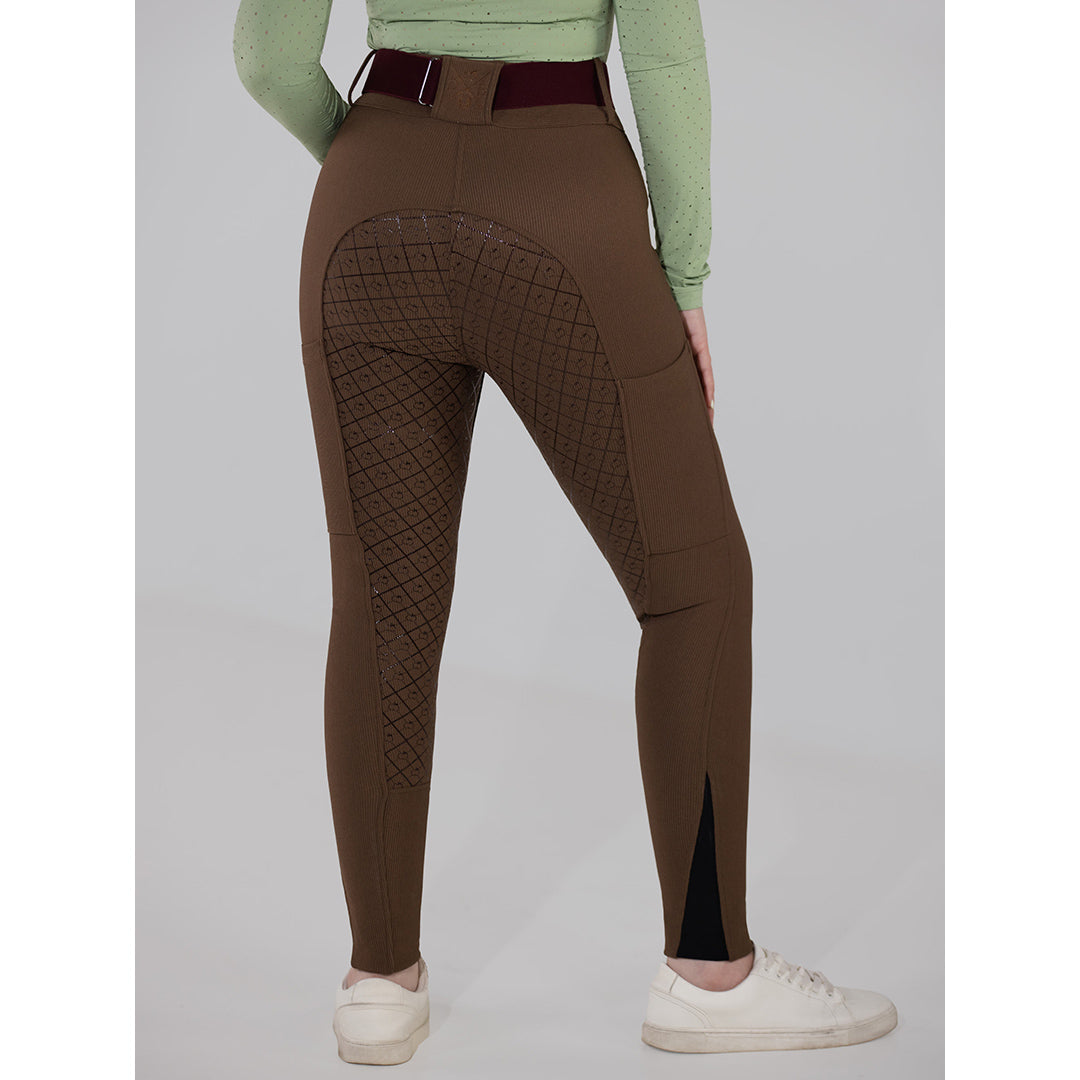 Dapplebay Pro Ribbed Silicone Full Seat Breeches-Chestnut
