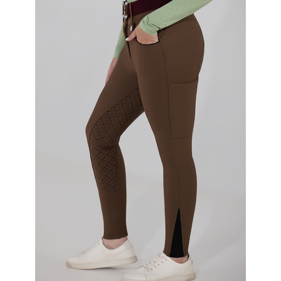 Dapplebay Pro Ribbed Silicone Full Seat Breeches-Chestnut