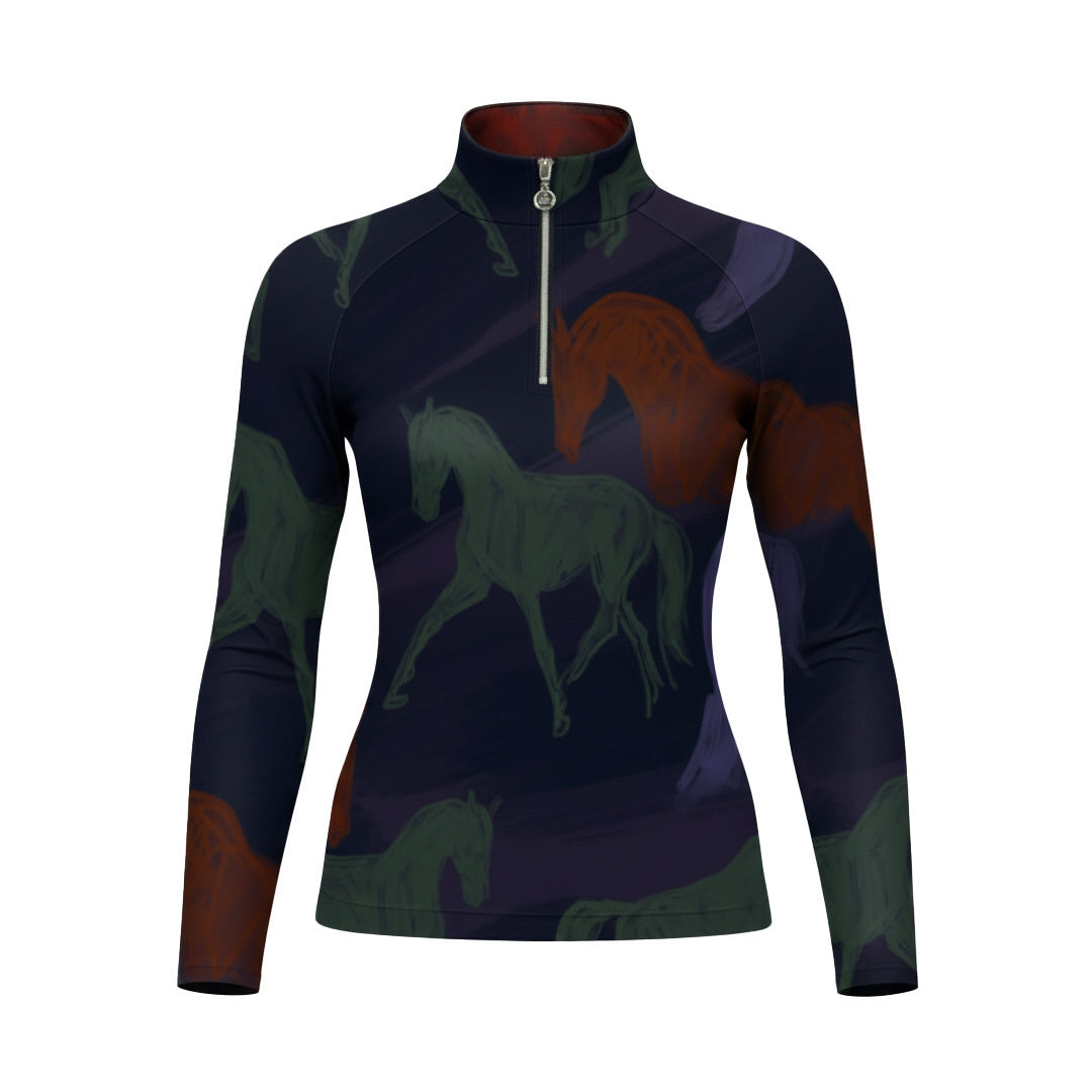 Dapplebay Abstract Horses 1/4 Zip LS Riding Top