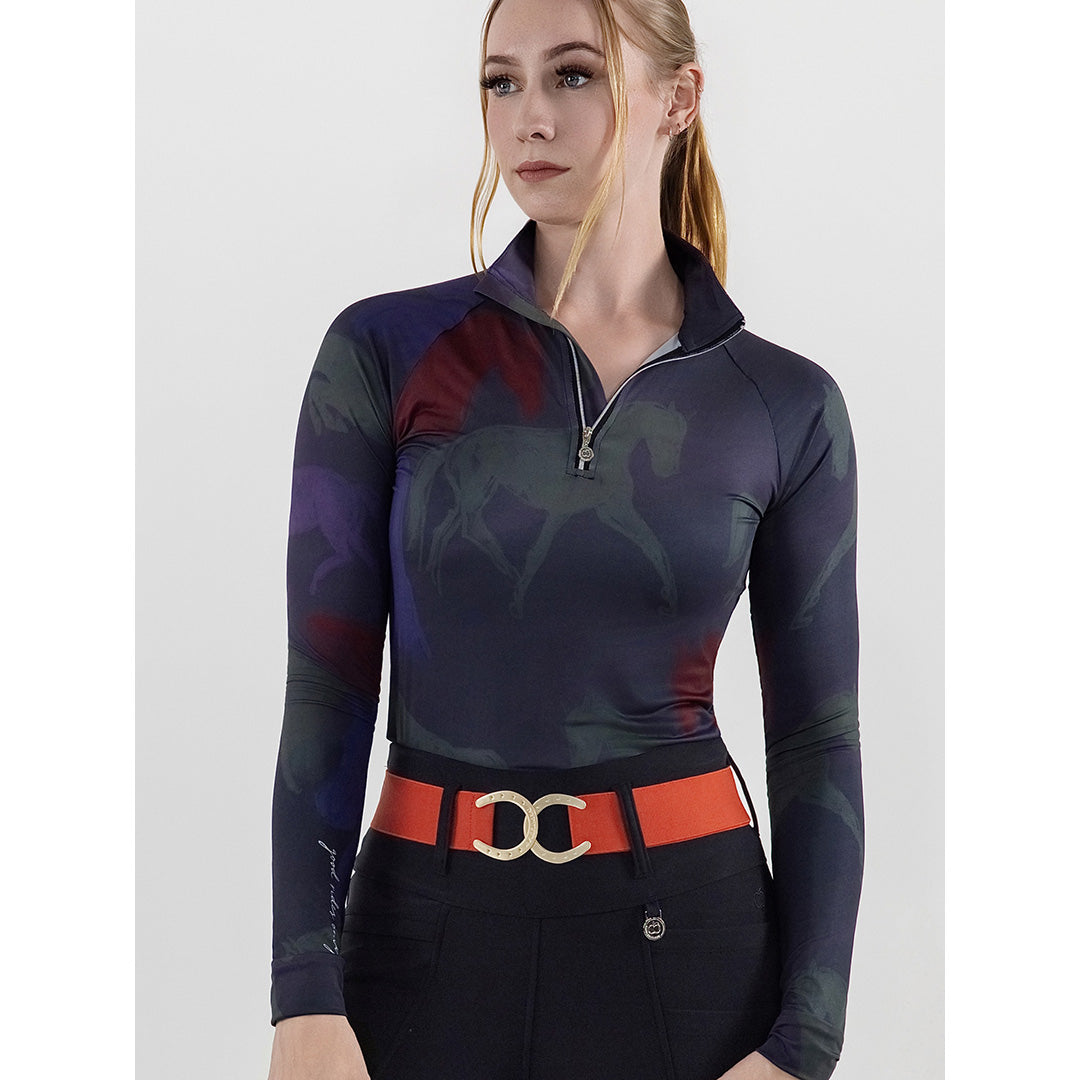 Dapplebay Abstract Horses 1/4 Zip LS Riding Top