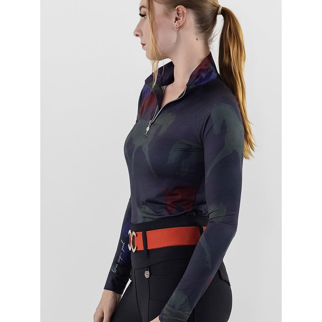 Dapplebay Abstract Horses 1/4 Zip LS Riding Top