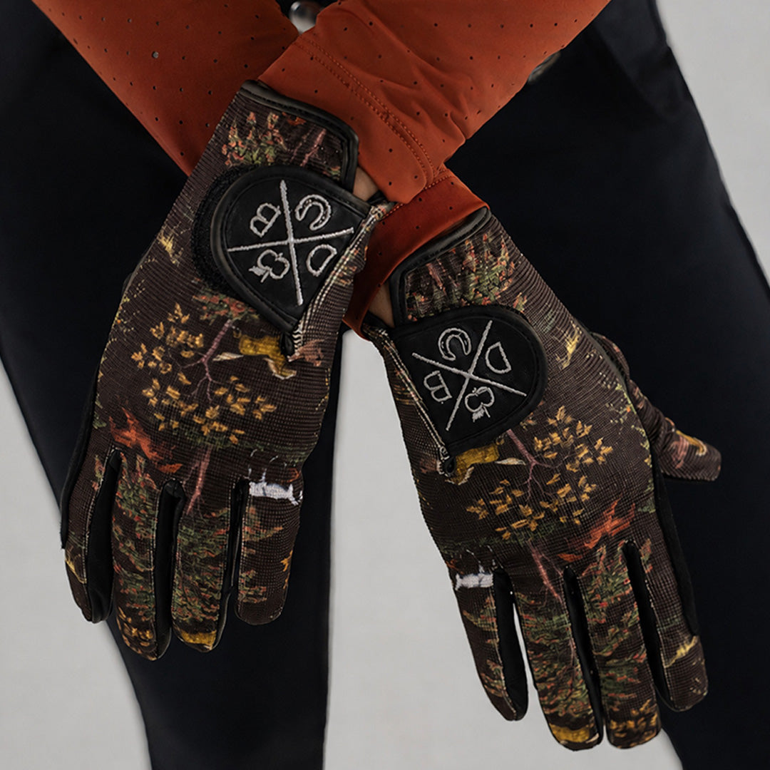 Dapplebay Autumn Toile Riding Gloves-Black